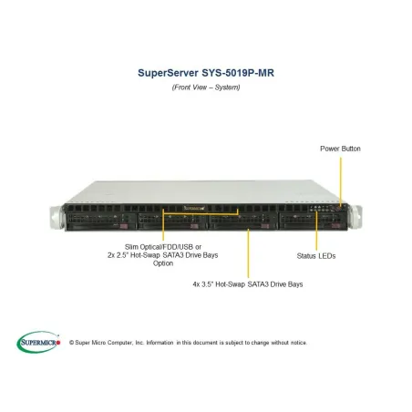  Supermicro SYS-5019P-MR Supermicro SYS-5019P-MR 1U (CSE-813MFTQC-R407CB X11SPM-F 1 340,71 $