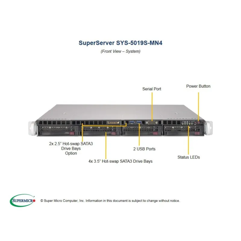 Supermicro SYS-5019S-MN4 1U (CSE-813MFTQC-350CB X11SSH-LN4F