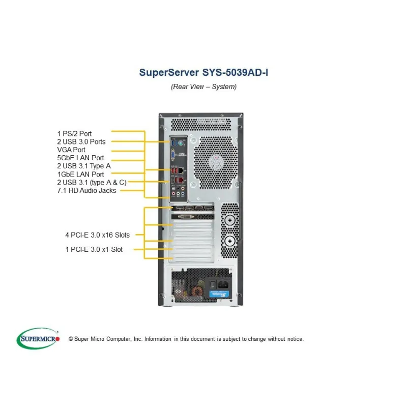 Supermicro SYS-5039AD-I Tour CSE-GS5A-754K - C9X299-PGF