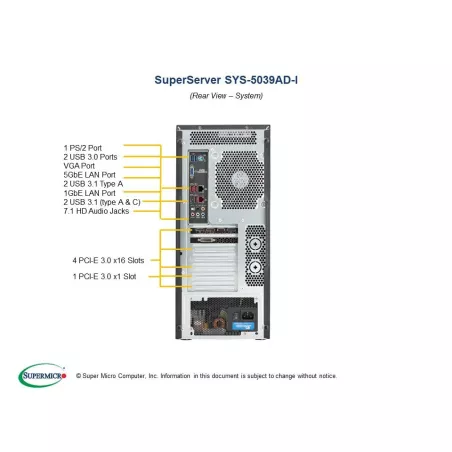  Supermicro SYS-5039AD-I Supermicro SYS-5039AD-I Tour CSE-GS5A-754K - C9X299-PGF 843,76 $