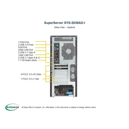 Supermicro SYS-5039AD-I Tour CSE-GS5A-754K - C9X299-PGF